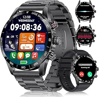 LIGE Smart Watches for Men,1.43“ Amoled Display with Bluetooth Calls/Message Push, 100+ Sport Modes Blood Pressure/Heart Rate Tracker IP67 Waterproof Smartwatch for Android iOS Phones Black