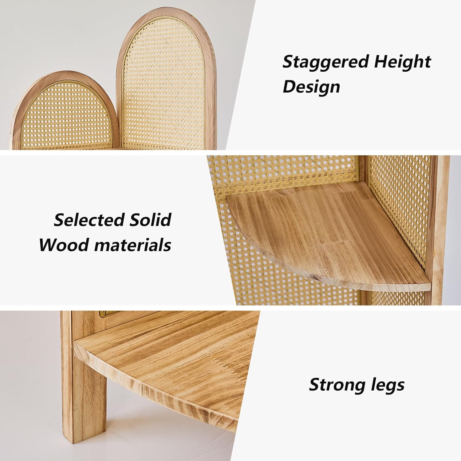 4 Tier Corner Shelf, Pine Rattan Corner Bookshelf with Legs, 5.6 Feet Tall Corner Shelf, Minimalist Corner Shelves, Corner Shelves for Living Room, Bedroom, Bathroom, Lightly Brown