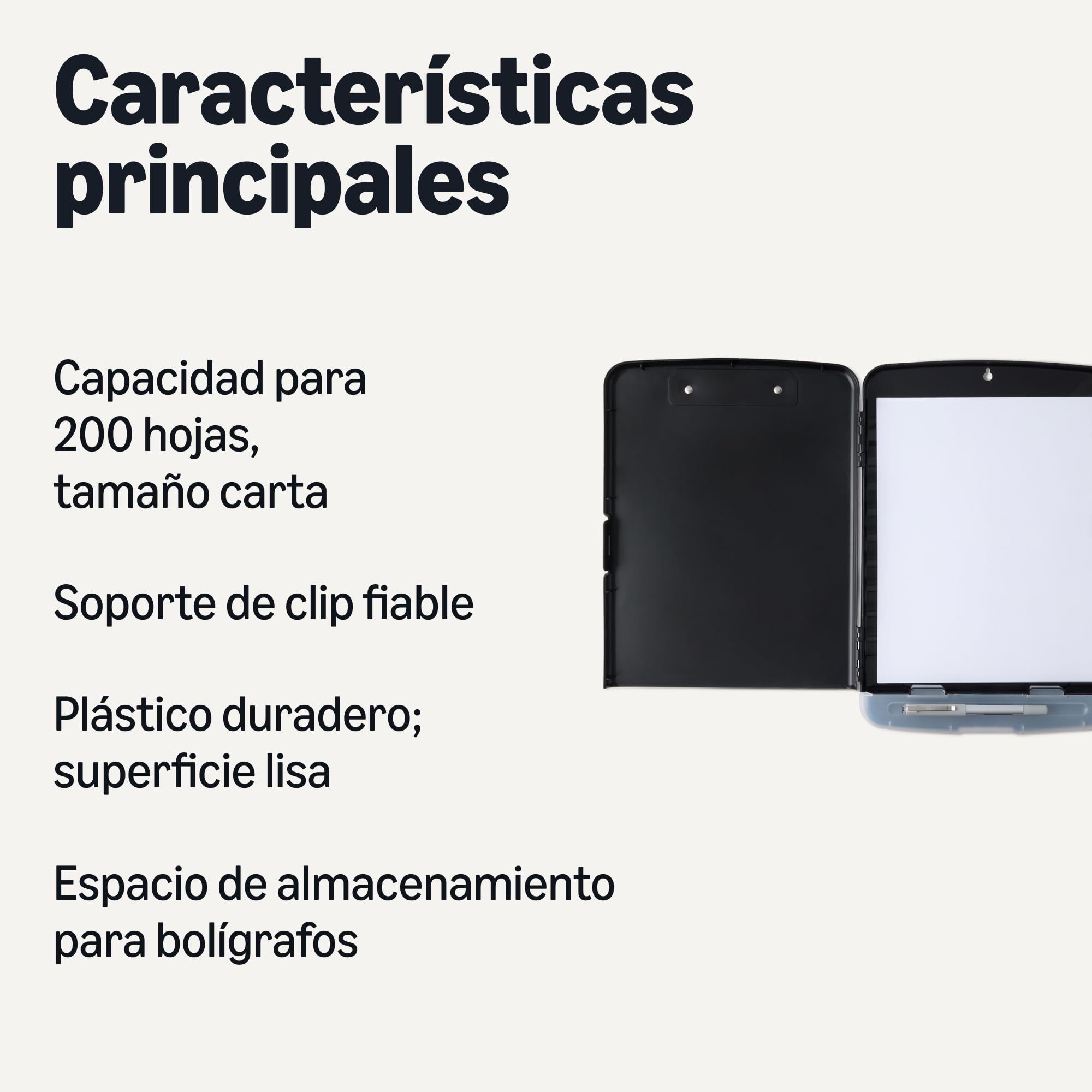 Amazon Basics Portapapeles con almacenamiento, para enfermería, de alta capacidad con soporte para bolígrafos, 1 paquete, 36.5 x 25 x 3.8 cm, A4, Negro
