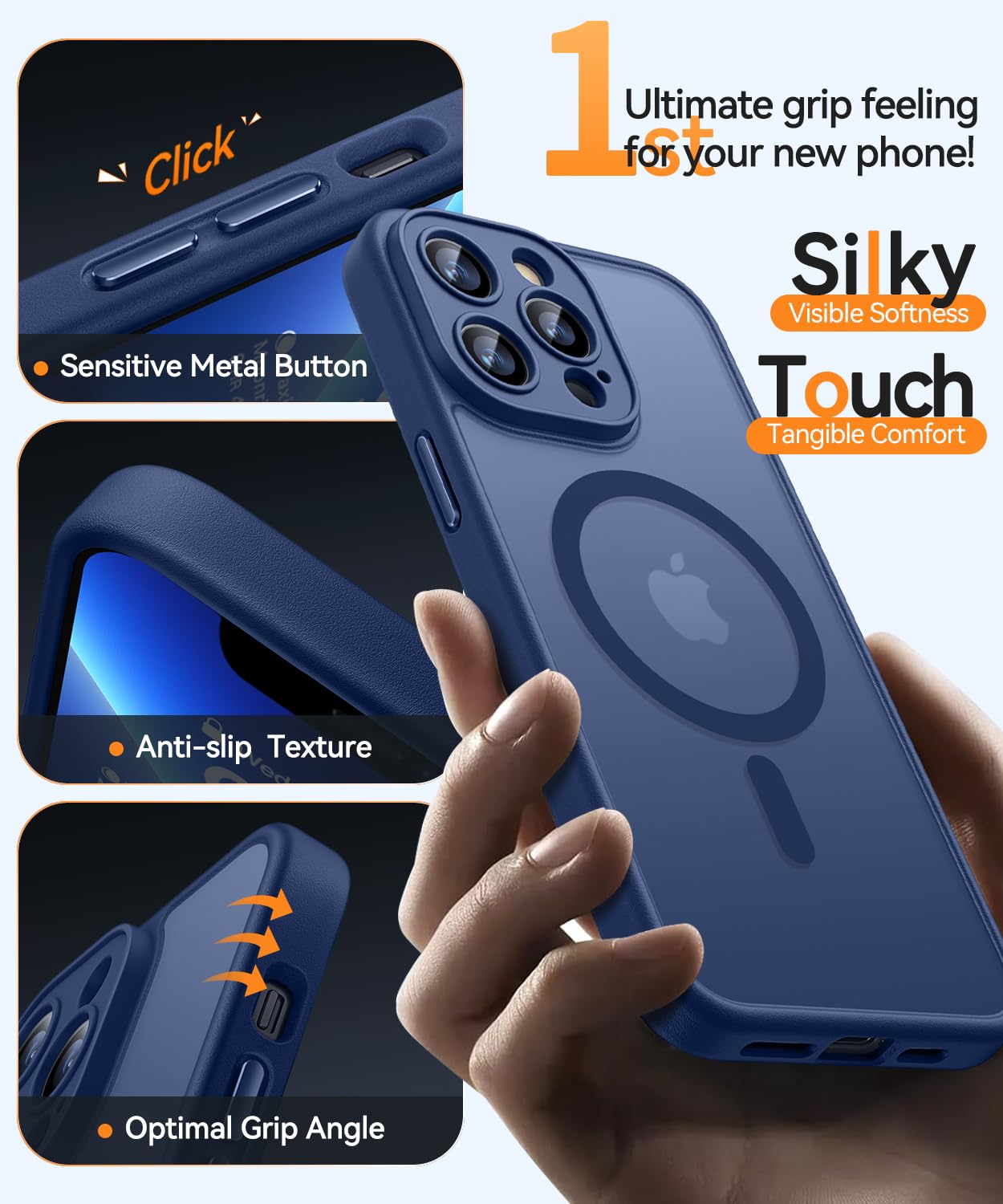 CANSHN Cover Magnetica per iPhone 13 Pro(6,1 Pollici), Compatibile con MagSafe, [Protezione Completa Della Fotocamera], Custodia Traslucida Opaca Protettiva Sottile Antiurto,Blu Profondo