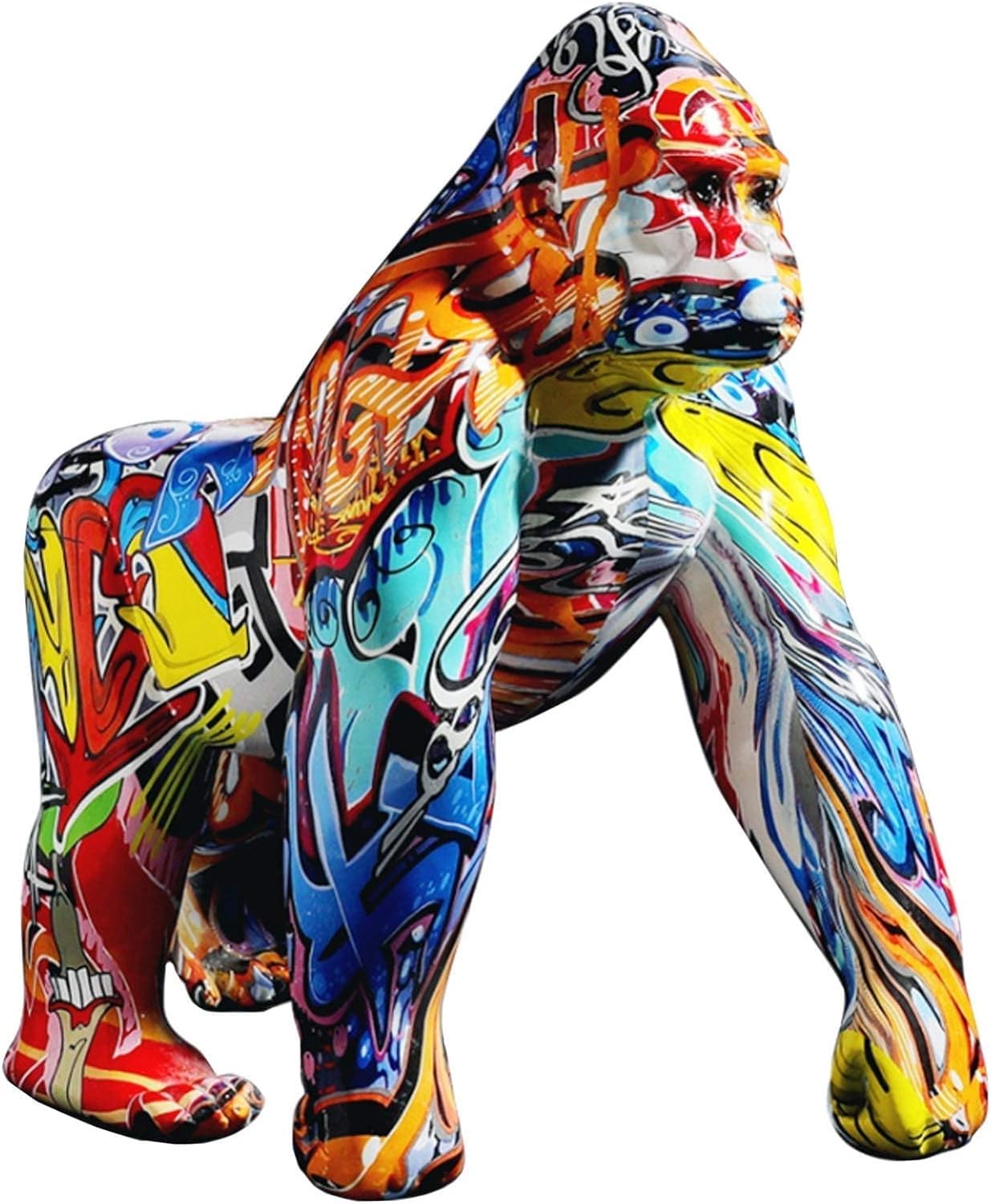 Edirftra Men's Multicolor Graffiti Gorilla Statue, King Kong Statue, Animals In Resin Decorative Statues,27.5 * 29 * 16Cm