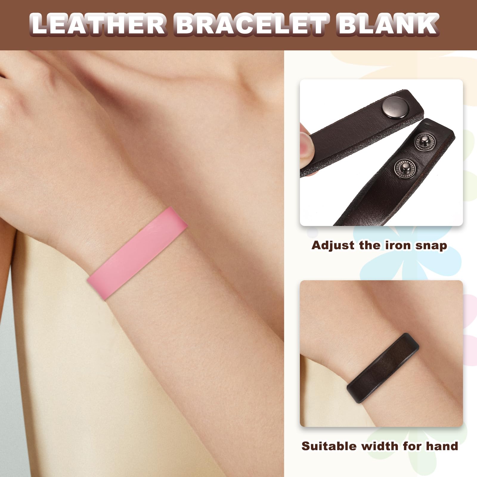 MECCANIXITY Plain Leather Bracelets Buckle Leather Snap Bracelets Adjustable Blank Wrist Cuffs DIY Craft Wristbands for Men Women Jewelry Making, Black