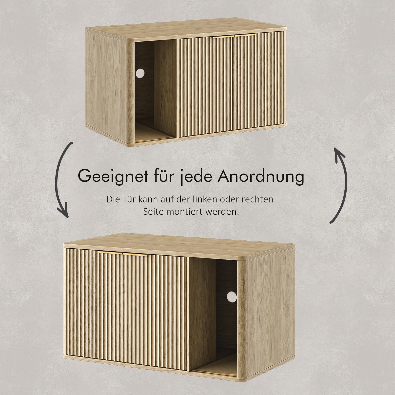 90 cm breiter Katzentoilettenschrank, versteckt und multifunktional als Katzenklo & Beistelltisch, moderner Boho-Stil in Naturholzoptik, ideal für Wohnzimmer, Diele und Schlafzimmer, natürlich
