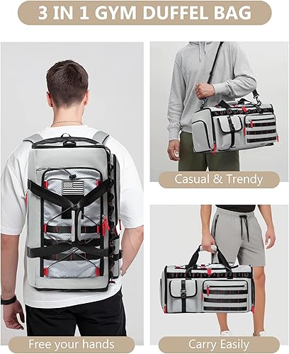 Vista 7 de MCBD Bolsas de gimnasio para hombres y mujeres, mochila deportiva de viaje de 45 litros con zapatos y compartimento para laptop, bolsa de transporte