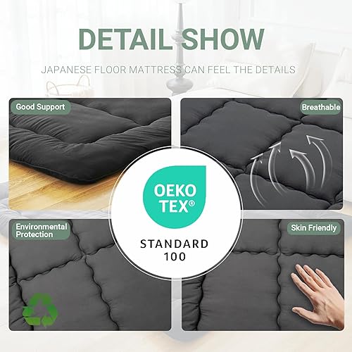 Miniatura 5 de Colchón japonés de futón, colchón plegable de tatami de 3 pulgadas para adultos y niños, 100% espuma de alta densidad, cómodo colchón de suelo