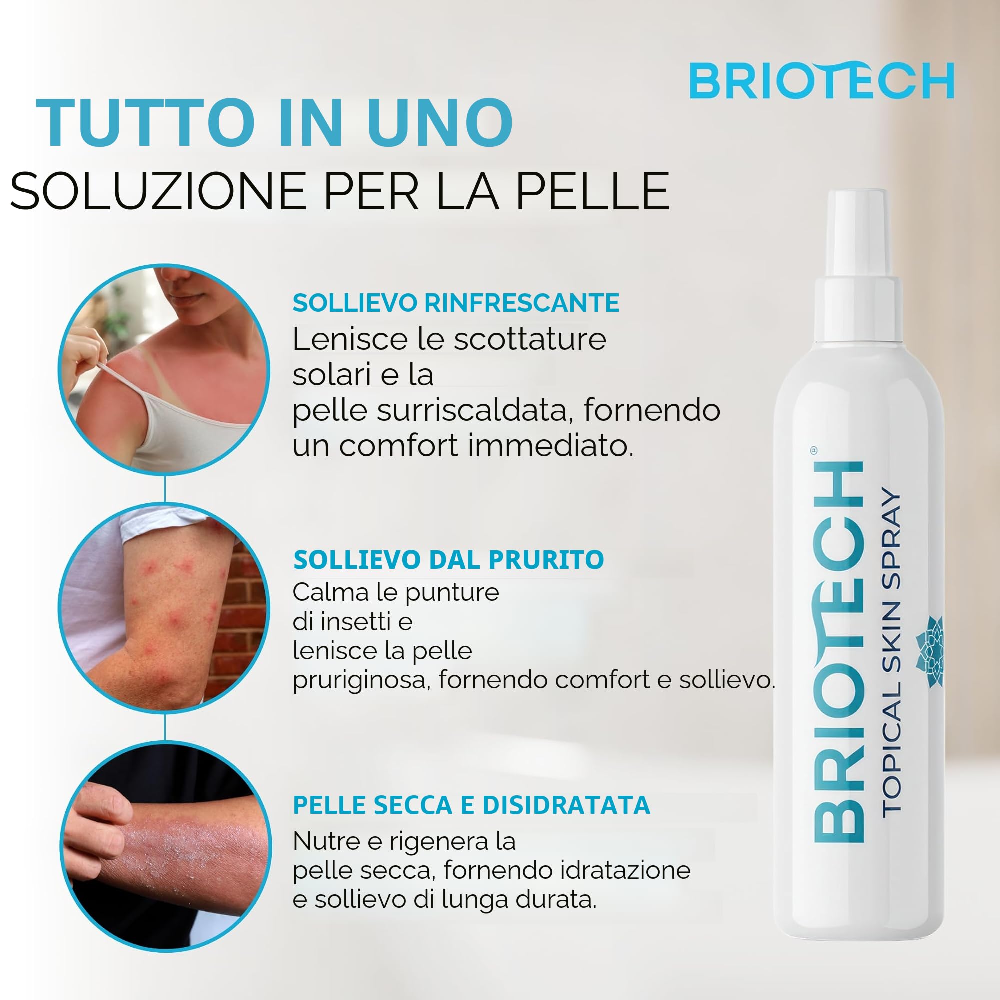 BRIOTECH Topical Skin Spray - Spray lenitivo per il corpo, per pelle irritata, cuoio capelluto, prurito, eruzione cutanea, scottature, spray idratante, spray per piercing, 100 ml