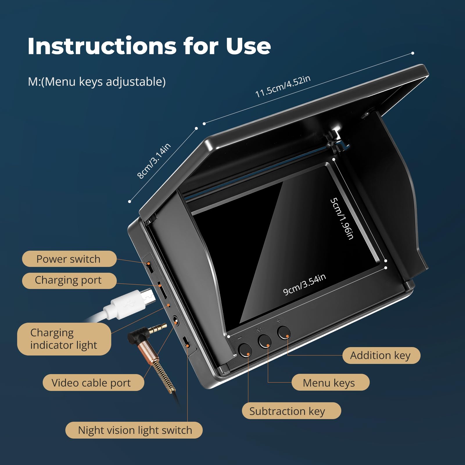 4.3'' IPS Display Fischfinder Unterwasserkamera für Angeln mit 30m Kabel, IR-Nachtsicht & Weitwinkel, Unterwasser Kamera Wasserdichtem IP68 Tragbare Angelkamera für Eisfischen, See, Fluss, Meer, Boot