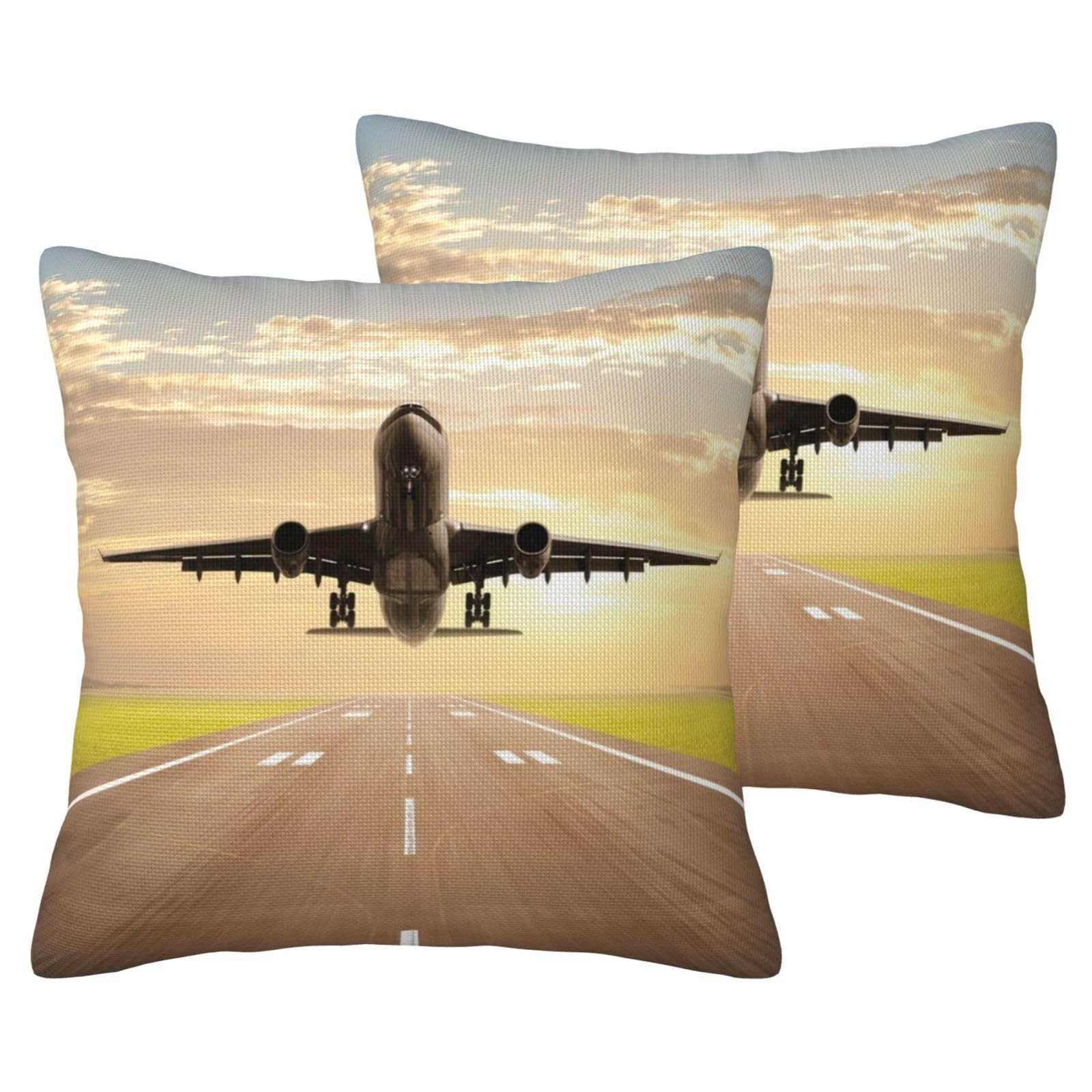 Taies d'oreiller avion imitation lin x2 pour décoration de chambre d'enfant
