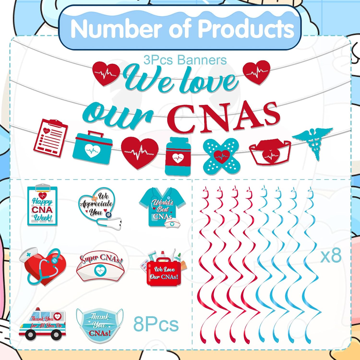 Happy CNA Week Decorations - 11PCS Glitter Happy CNA Week Banner Hanging Swirls Party Decor 2026, National Nursing Assistant Week Party Supplies for Hospital image 3