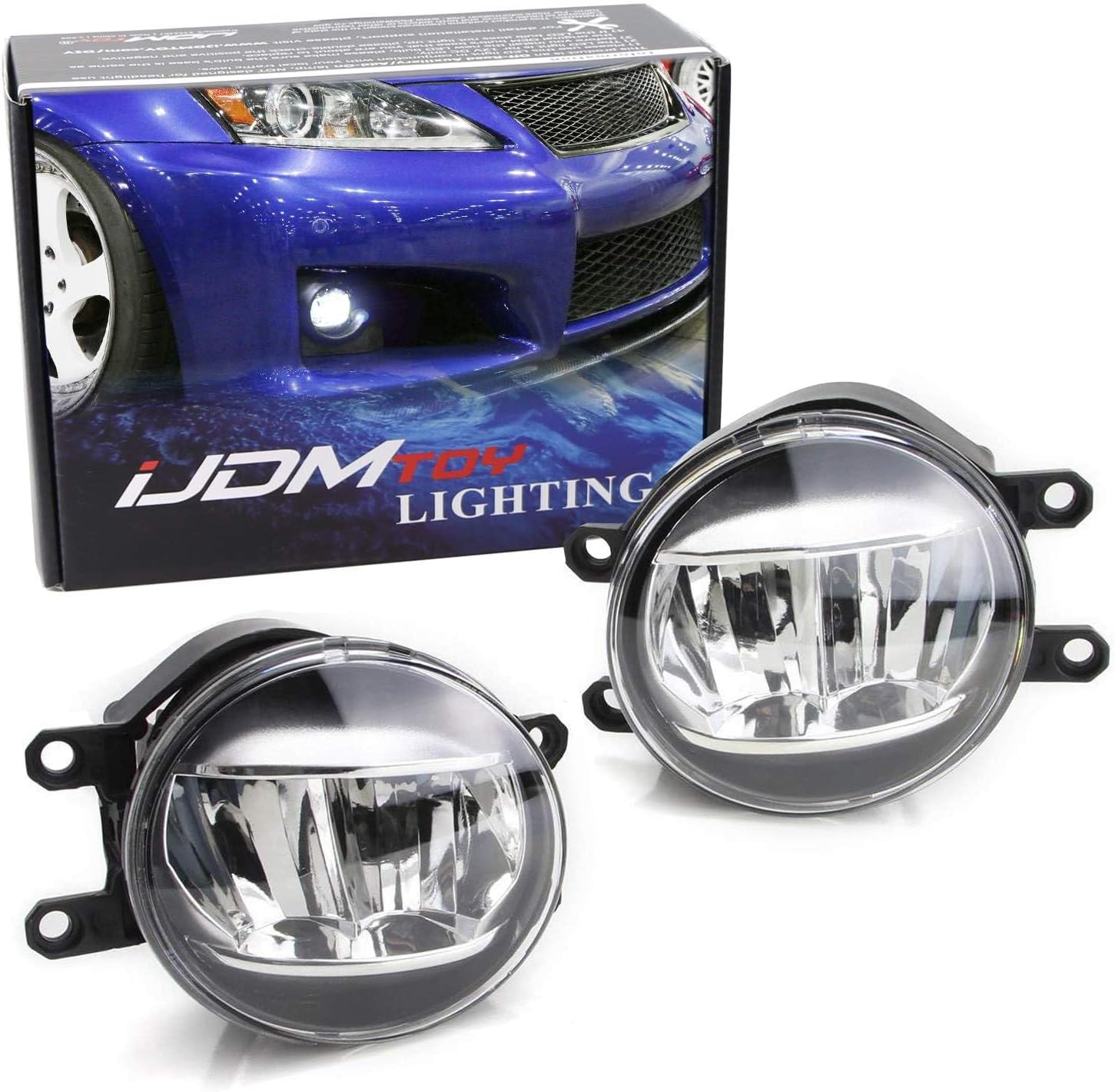 iJDMTOY LH RH OEM Spec Xenon White LED Fog Lights Compatible With Lexus or Toyota as Upgrade or Replacement, Powered by (2) High Power Luxeon LED Emitters