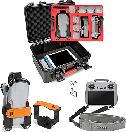 FPVtosky Estuche rígido 3 en 1 de doble capa + soporte de hélice + cordón para el cuello para DJI Air 3 accesorios Bundle