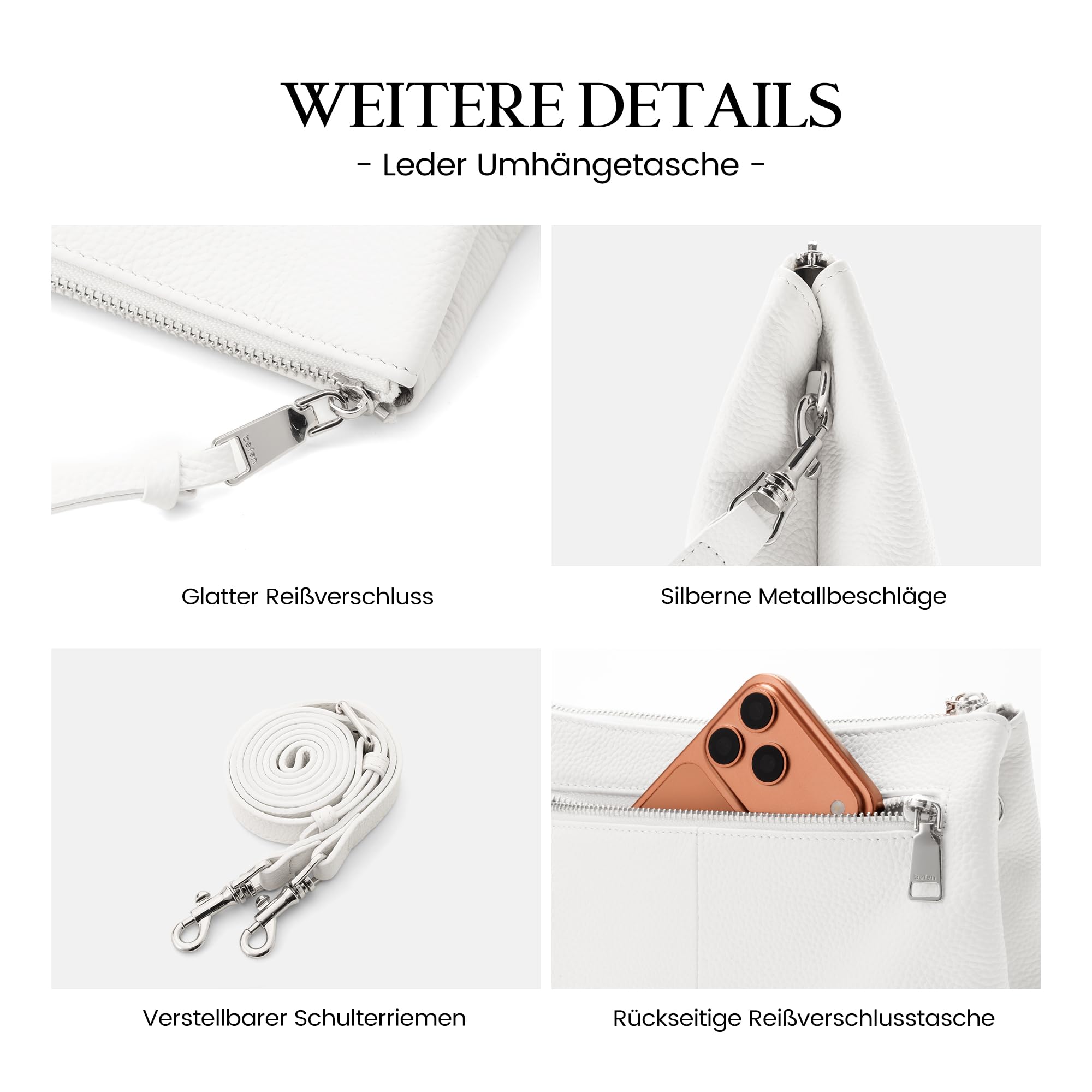 befen Echtleder Handtasche Damen Klein, RFID-Blockierung Umhängetasche Damen Leder Kleine Crossbody Bag Schultertaschen für Frauen mit Verstellbar Schultergurt für Reise, Arbeit, Einkaufen