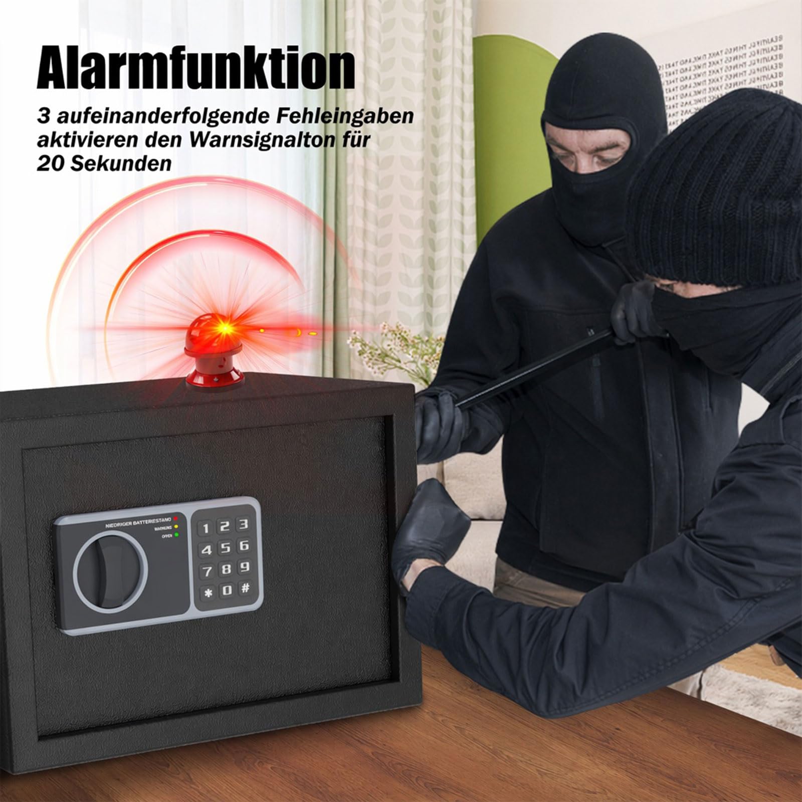22L Safe Tresor für Zuhause, Möbeltresor feuerfest mit Schlüssel, Alarm & Licht, herausnehmbarem Einlegeboden, wandmontierbar, ideal für Zuhause, Büro und Hotel