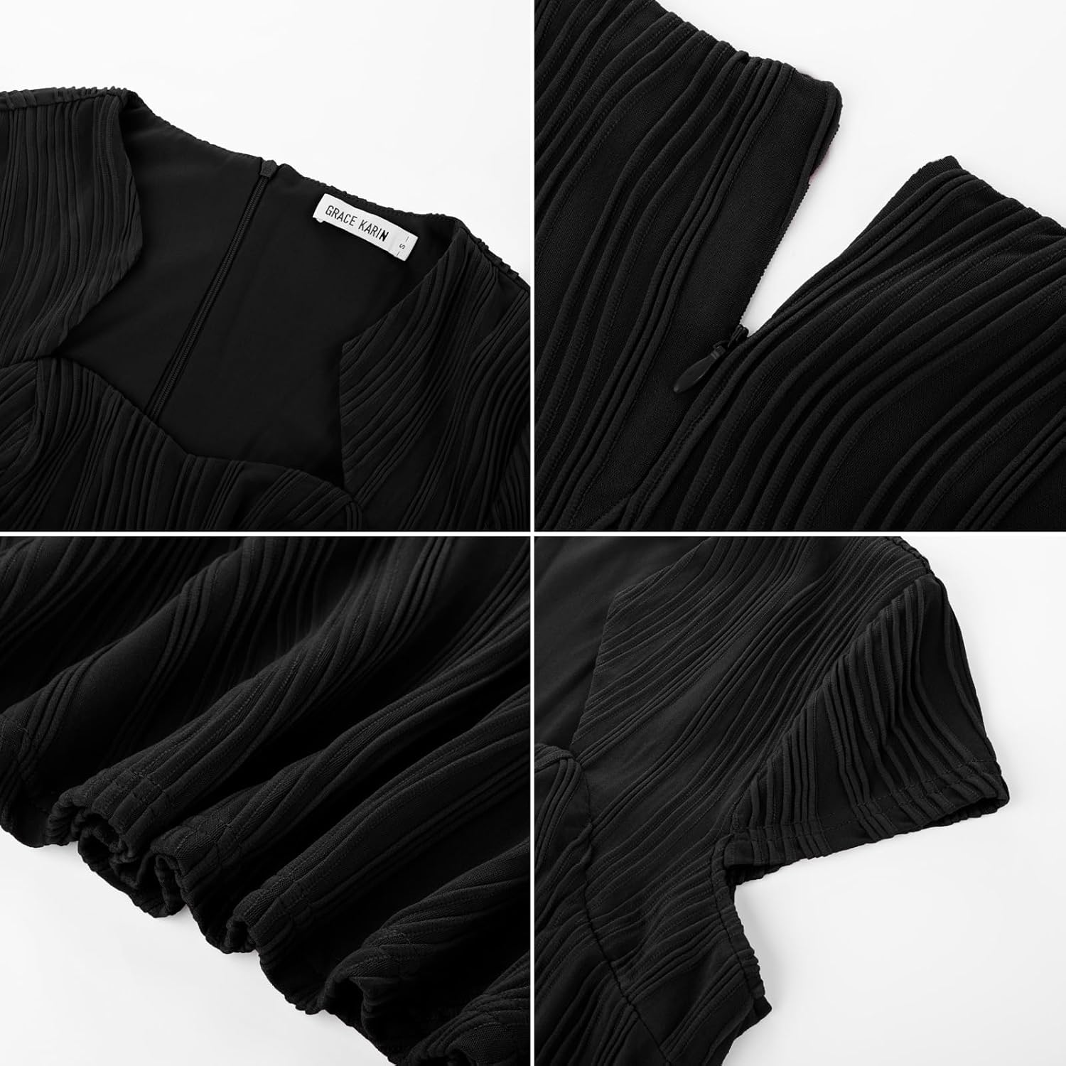 GRACE KARIN Womens Elegant Cap Sleeve Fishtail Tweed Cocktail Bodycon Dress - Image 5