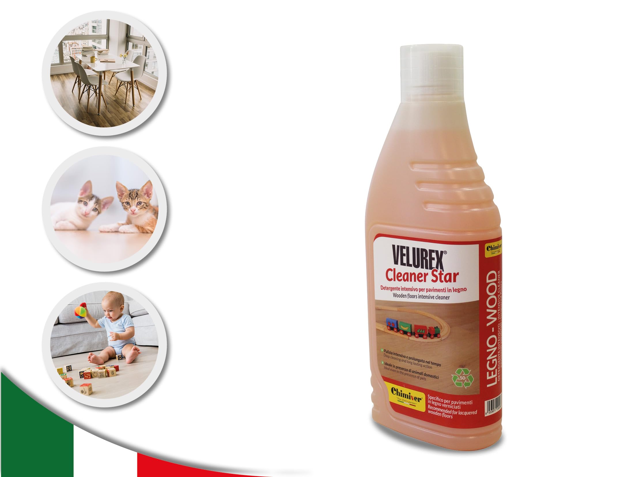 Chimiver Detergente multiuso per la pulizia del parquet verniciato. - VELUREX CLEANER STAR KIT 2 PEZZI | Confezione da 2 flaconi da 1L cad.