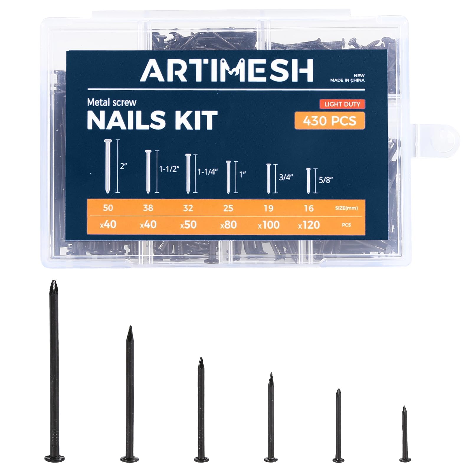430 PCS Black Hanging Nails Kit - Strong & Rust-Resistant -1