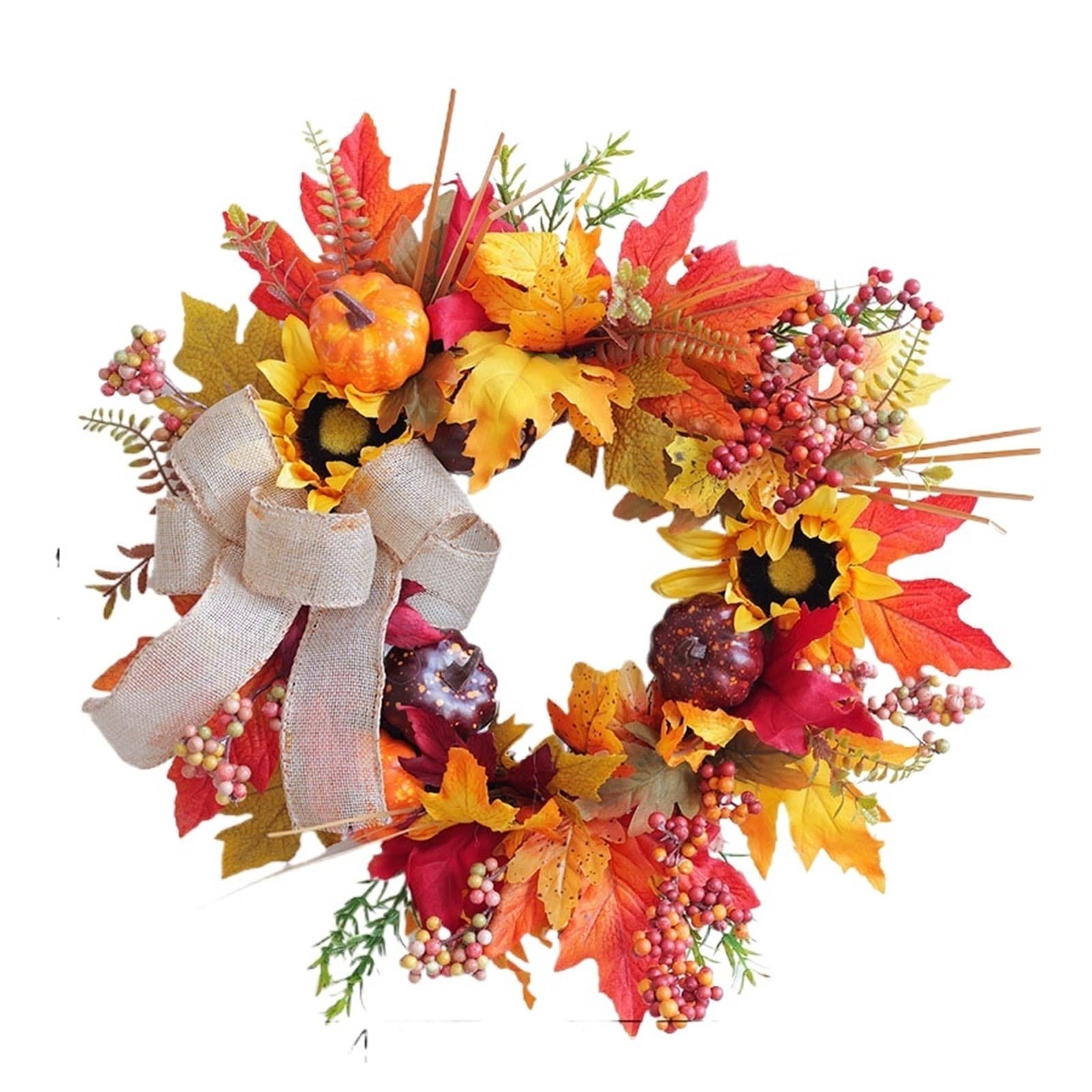 Wreaths Door Wreath Autumn Maple Pumpkin Wreaths For Front With Berry Pinecones Home Outside Decoration(C-45cm)