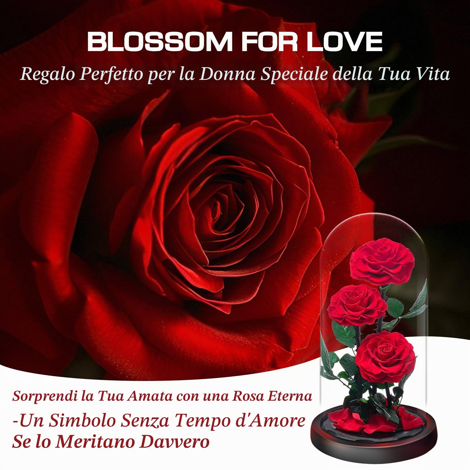 Rosa Stabilizzata Vera Regalo Donna in Cupola Vetro - Donna Regalo Compleanno, Rosa Eterna Idee Regalo Mamma Moglie Fidanzata Nonna, per San Valentino Anniversario Festa della Compleanno Natale