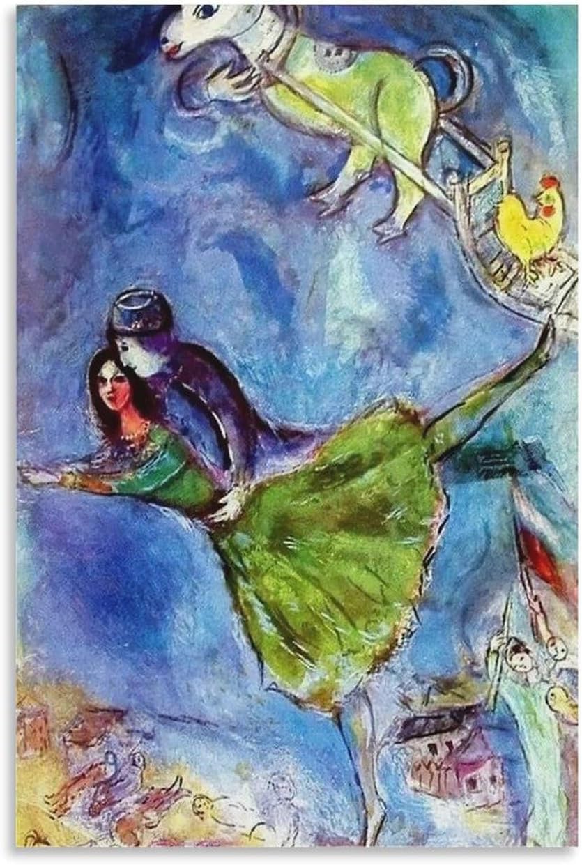 Orjdjz Wxkbl Surrealism Marc Chagall Posters《The Couple》Wall Art Retro Canvas Painting Marc Chagall Prints for Home Room Wall Decor Picture 40x60cmx1 No Frame