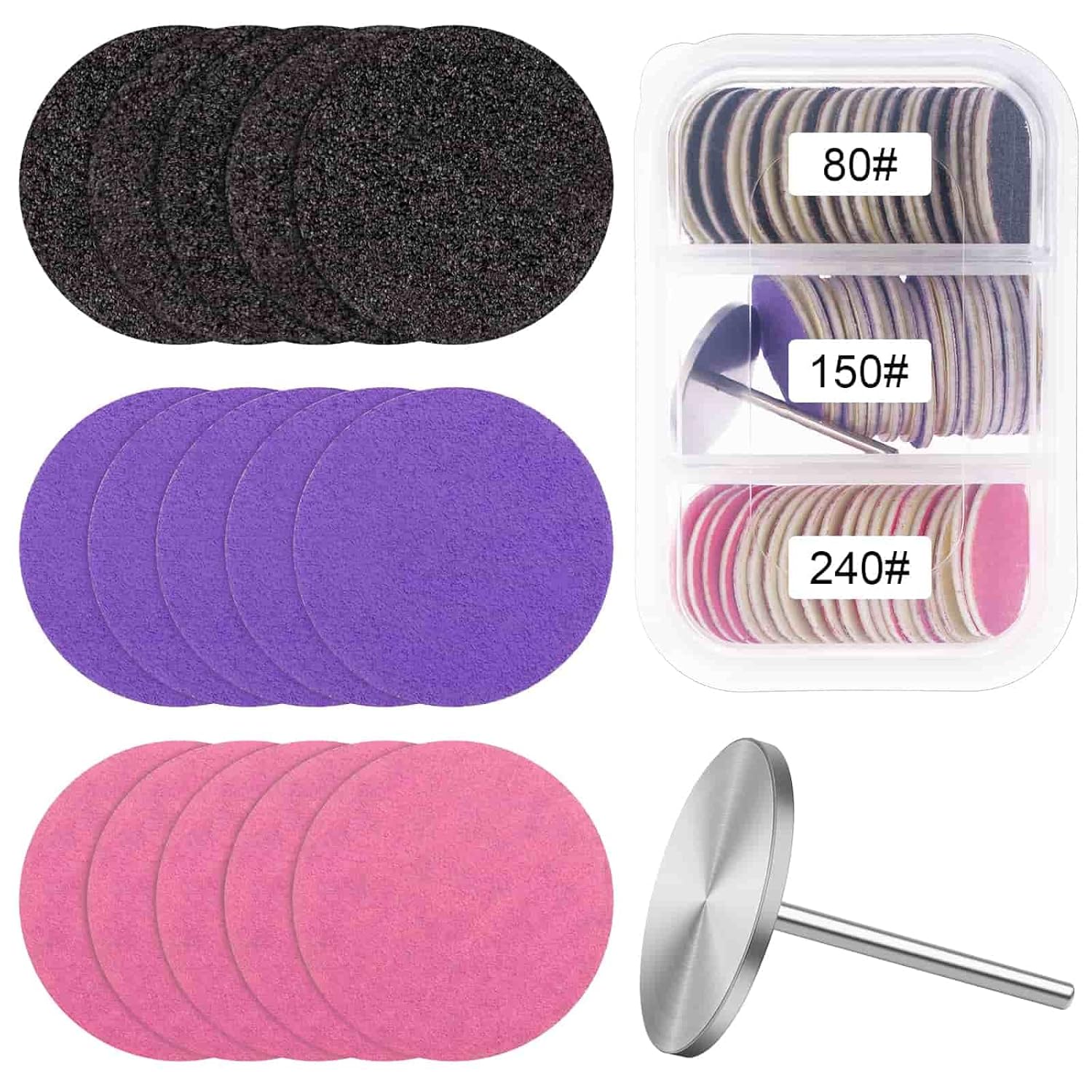 Sanding Paper Discs with Metal Nail Drill Bit Foot Sandpaper Discs 25mm Foot File Sandpaper Discs 80 150