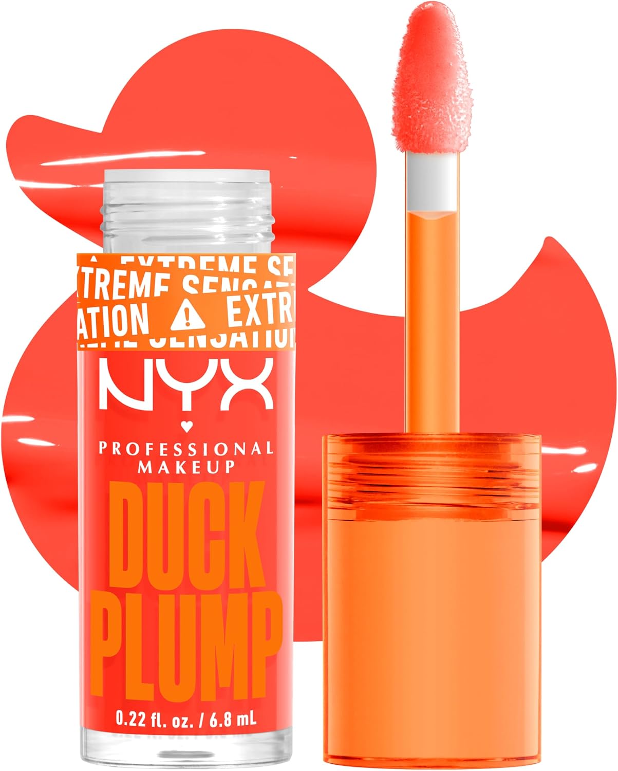 NYX PROFESSIONAL MAKEUP Duck Plump High Pigment Plumping Lip Gloss with Spicy Ginger, Vegan Lip Makeup - Peach Out (Vibrant Peach)