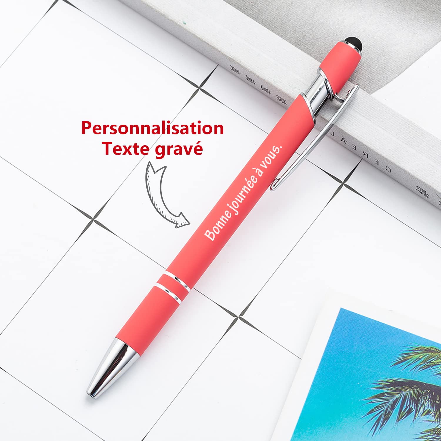 Brocade Creek 60 personalised ballpoint pens with names, with soft touch screen pens, dual purpose pens for study office - Image 2