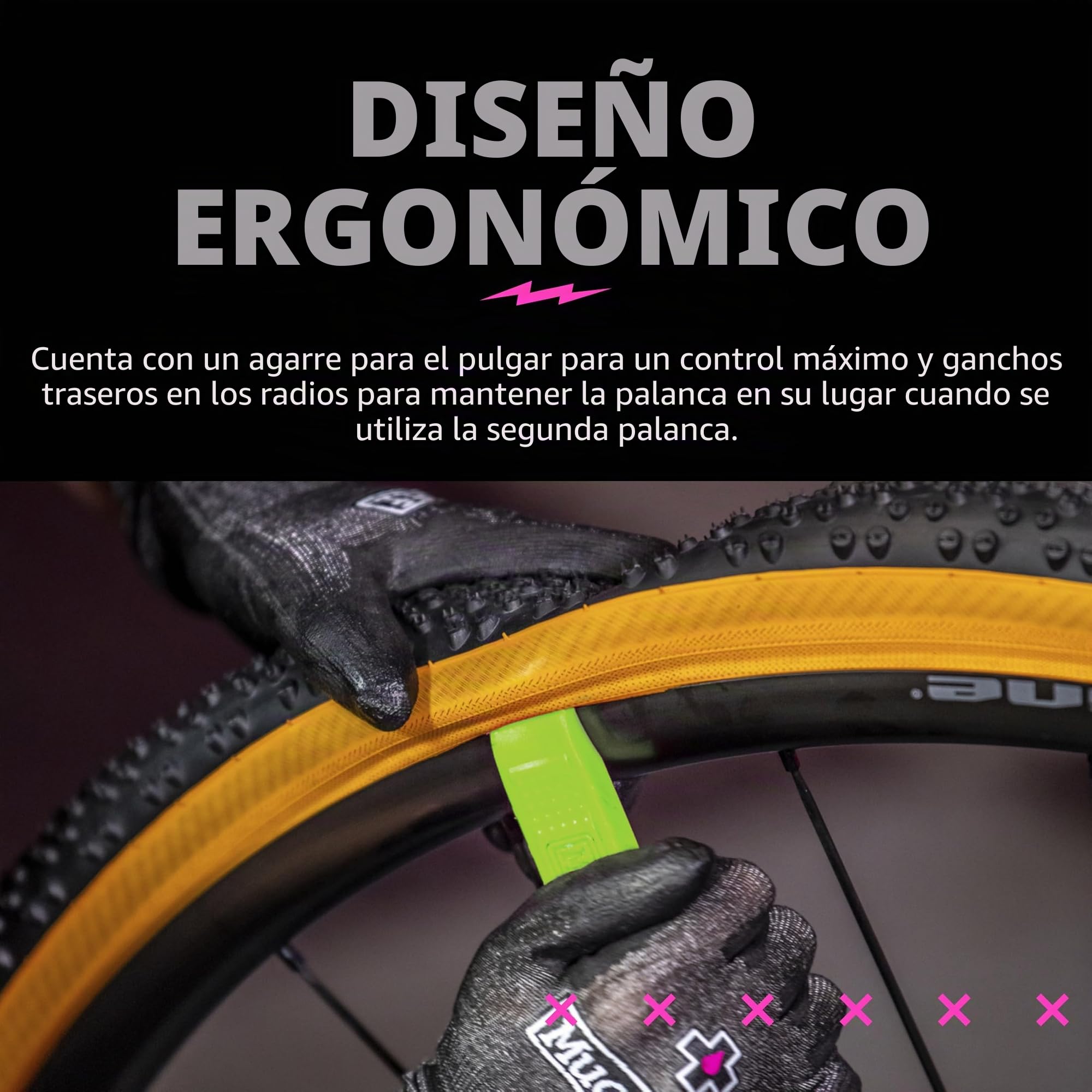 Muc-Off Rim Stix Palanca de Bicicleta, Verde - 2x Palancas de Neumático de Bicicleta para Reparación de Pinchazos Sin Complicaciones - Plástico Ergonómico, Fácil de Usar, No Daña Ruedas ni Llantas