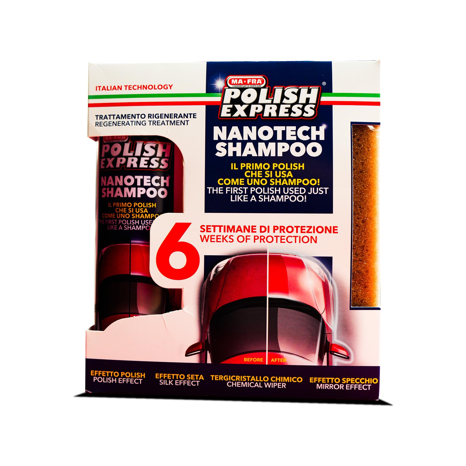 H0420 Kit Polish Express, Shampoo per Auto, con Formula Nanotech, Dona Lucentezza e Protezione Fino a 6 Settimane, Formato 250ml + Spugna in Omaggio