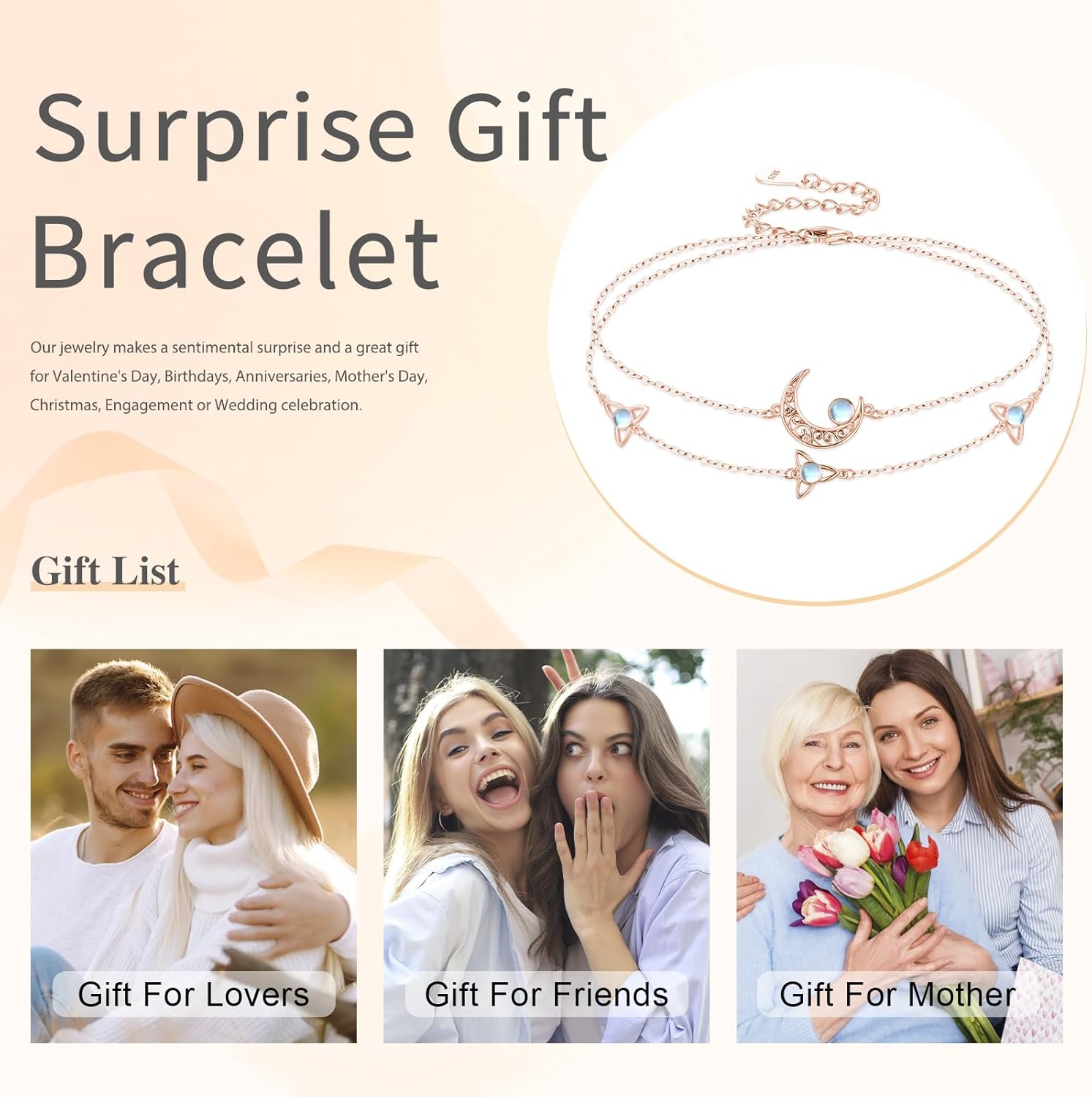 Moon Layered Bracelet 925 Sterling Silver Celtic Moon Moonstone Anklet Irish Celtic Knot Jewelry Gifts for Women - Image 7