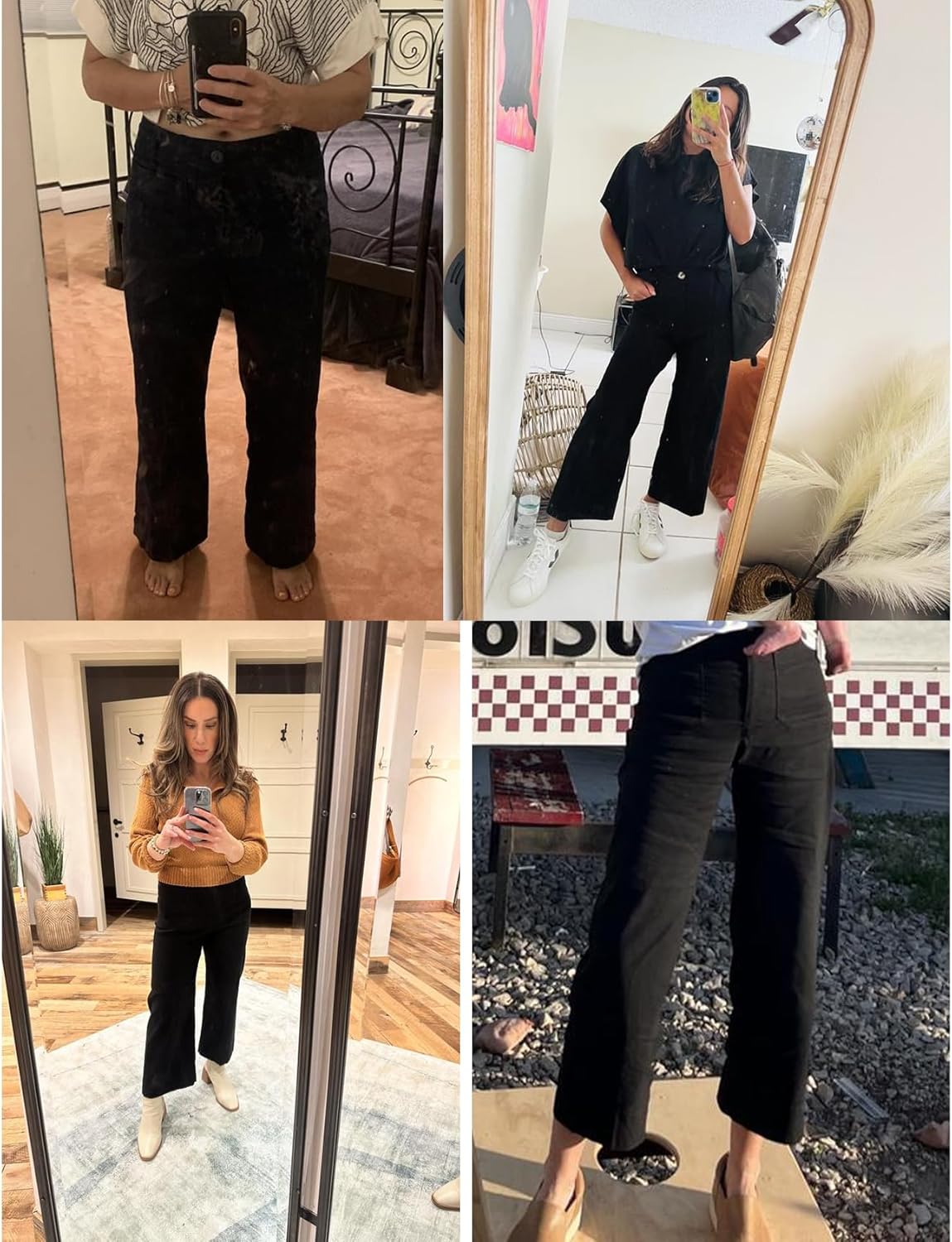 Womens Linen Pants Cropped Wide-Leg Pants Casual High Waist Baggy Pants Stretchy Straight Trousers with Pockets - Image 5