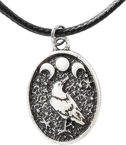 HAQUIL Raven Necklace, Wiccan Raven Triple Moon Goddess Charm Pendant, Raven Jewelry Gift for Men and Women