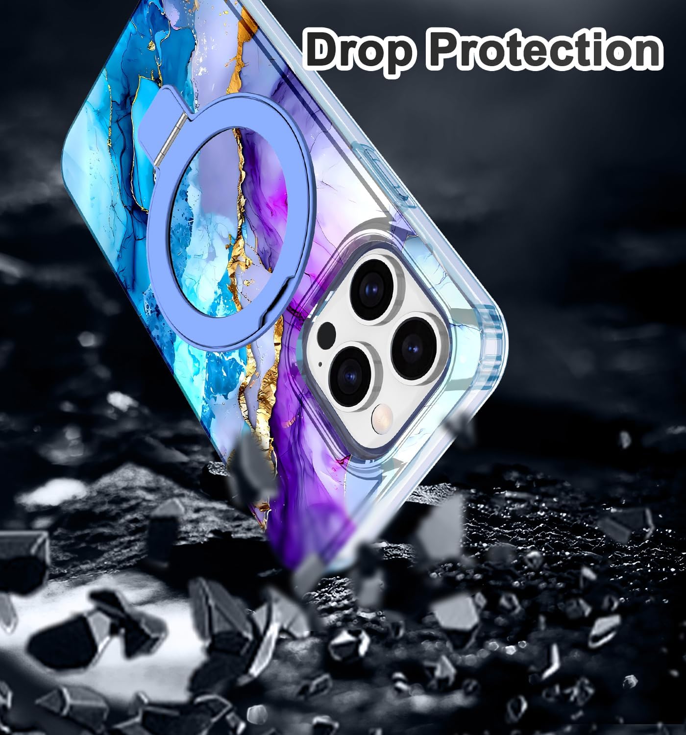Lamcase for iPhone 15 Pro Max Case with Magnetic Invisible Ring Stand [Compatible with MagSafe], Full Body Rugged Slim Women Men Girl Shockproof Marble Pattern Design Case, Purple/Blue - Image 8