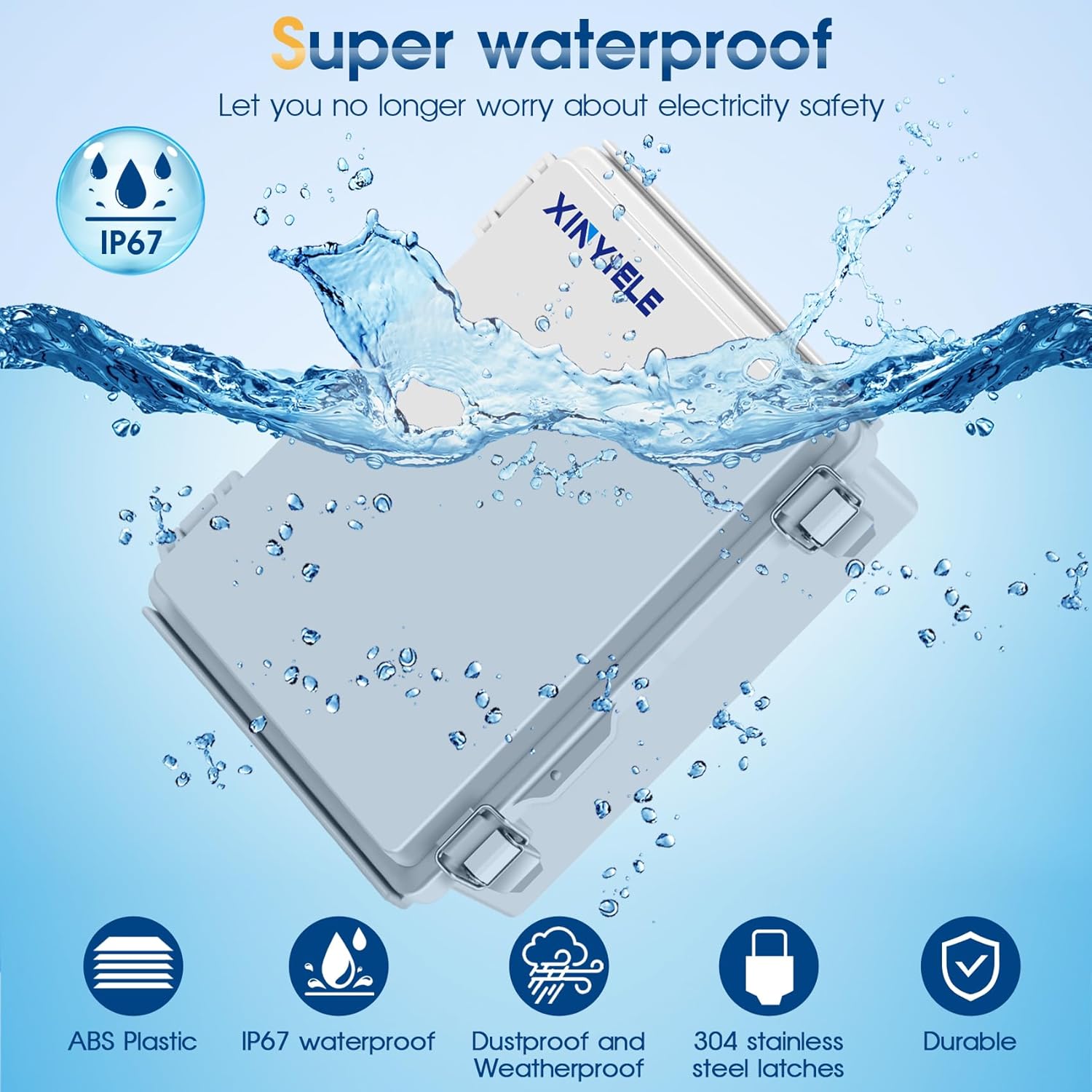 Waterproof Outdoor Project ABS Plastic Junction Box IP67 Weatherproof Dustproof Enclosure with Hinged Cover, Mounting Plate,Wall Brackets for Power Project (10.2"X6.3"X3.9")