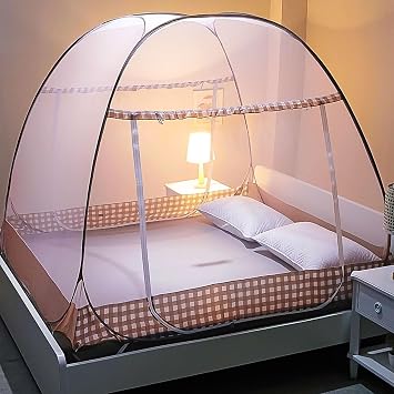 Foldable Mosquito Net Bed - Portable for Travel Double Door Pop-Up Large for Bedroom Outdoor Camping Picnic Brown 190 x 100 x 100 cm