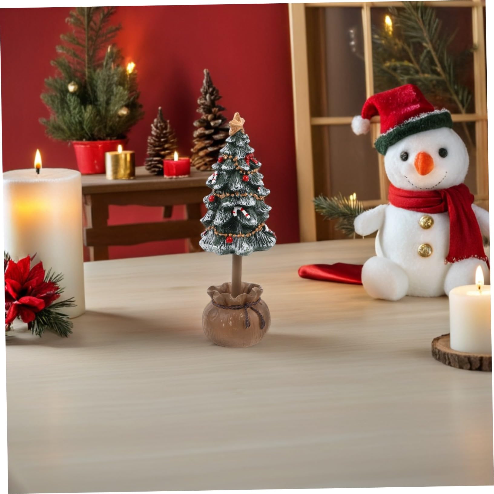 2pezzi Piccolo Albero Di Natale in Resina Mini Statuette Decorative Natalizie Albero Da Tavolo Per Interni Centrotavola Per Scrivania o Scaffali Verde