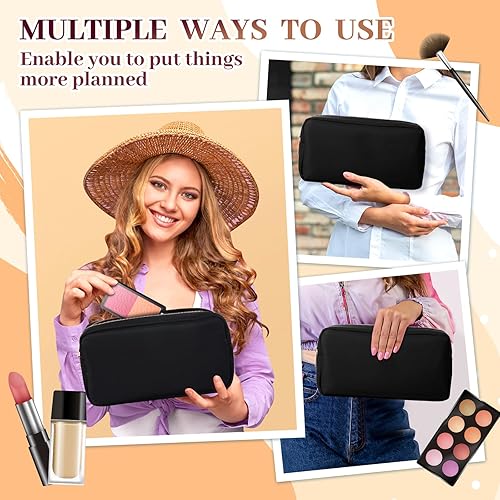 Miniatura 4 de Bolsa de maquillaje grande de nailon, bolsas de maquillaje de viaje para mujeres, lindo bolso cosmético con cremallera, Negro -, Moda