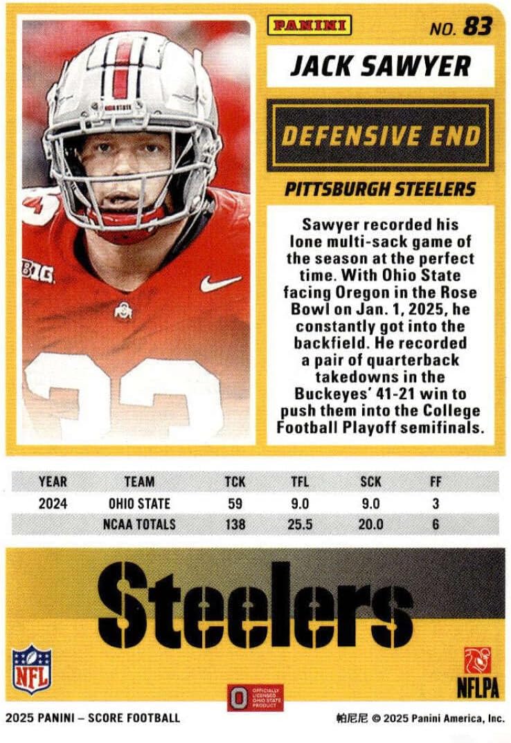 JACK SAWYER RC 2025 Score Collection Rookies /6 End Zone #83 ROOKIE NM-MT Football Steelers