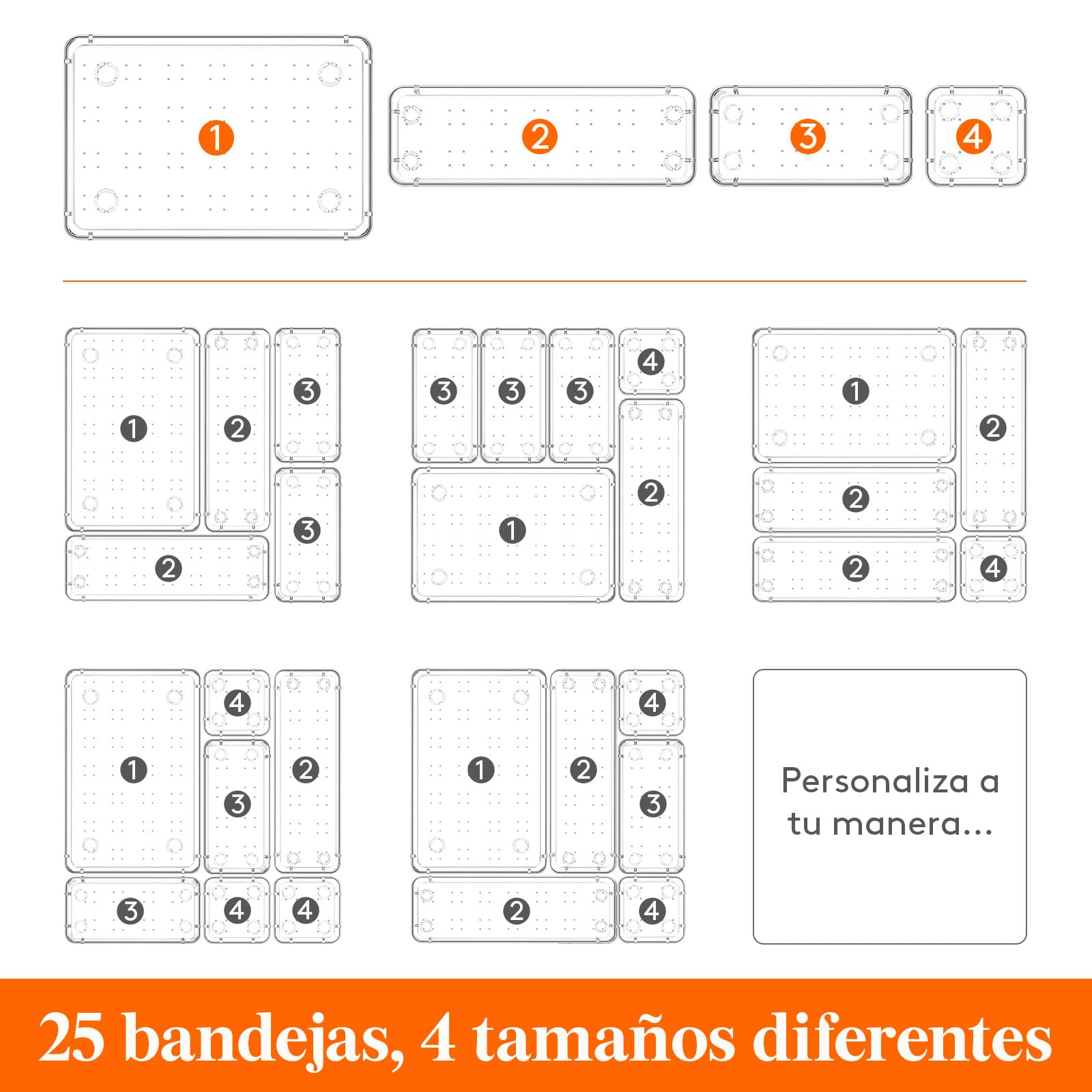 Lifewit Set de 25 Organizadores de Cajones de Plástico Transparente, Separadores de Cajones de Escritorio, Bandejas de Almacenaje, Cajas Separadoras para Maquillaje, Joyas, Dormitorio, Baño, Oficina