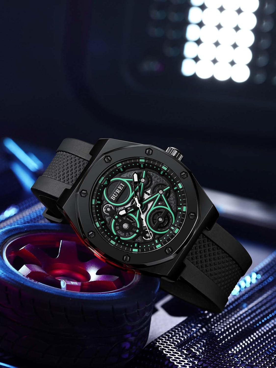 BUREI Watches Fashion Geometric Design Quartz Wristwatch Men Silicone Waterproof Sport Casual Classic Fashion Men Watch Gift for Men - Image 4