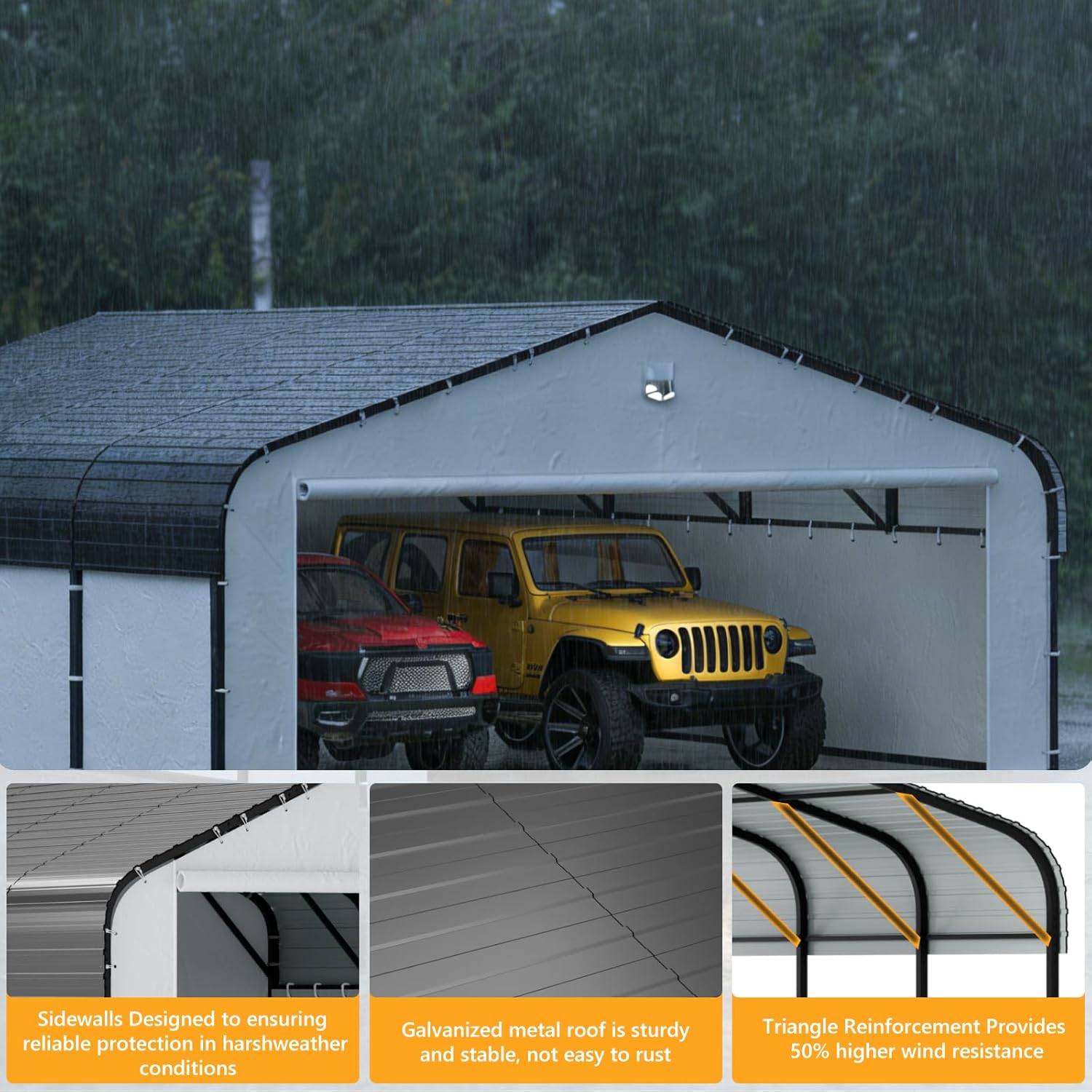 20x20 Metal Carport, Heavy Duty 2-Car Carport Canopy, CarPorts with Removable Polyethylene Sidewalls, Galvanized Steel Roof Car Tent Garage
