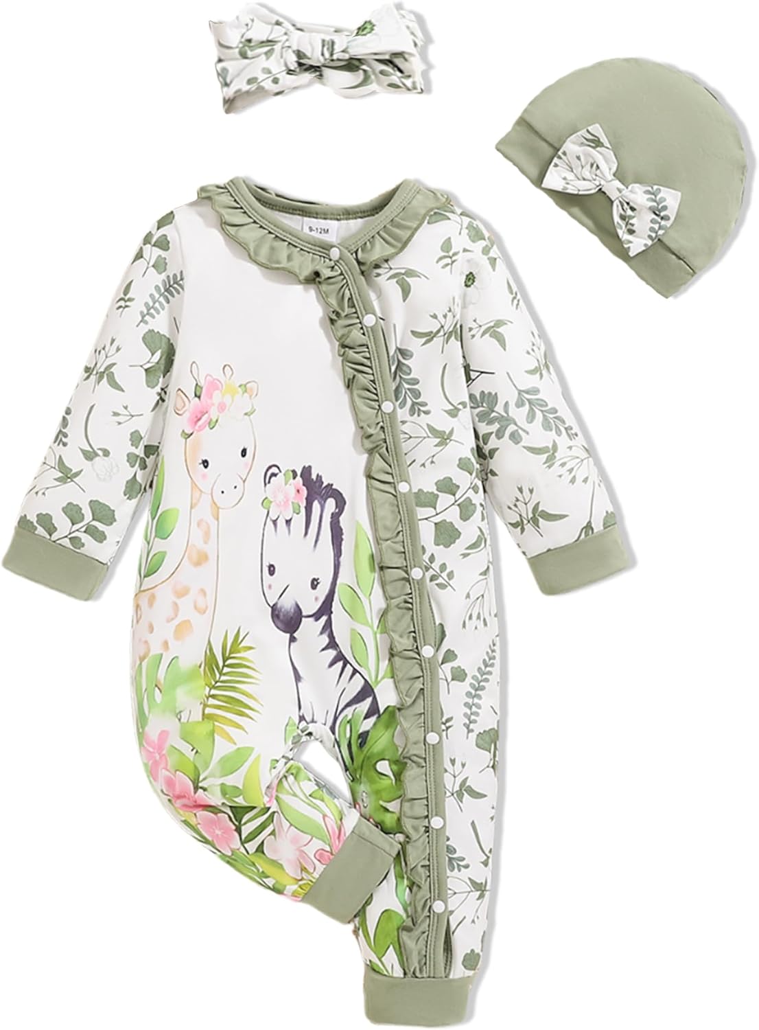 Newborn Baby Girl Clothes Infant Floral Print One-Piece Romper+Jumpsuit+Bodysuit+Hat+Headband