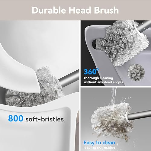 Miniatura 3 de Juego de cepillo y soporte de aluminio para inodoro con mango de metal, cerdas duraderas para limpieza de baño, montado en la pared, cepillo