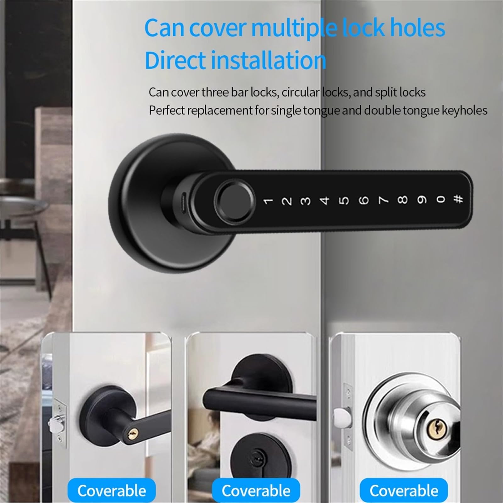 Serrure intelligente à empreintes digitales, Code de mot passe, serrure porte, Bluetooth, biométrique, poignée électronique Bureau Commercial(Black color)