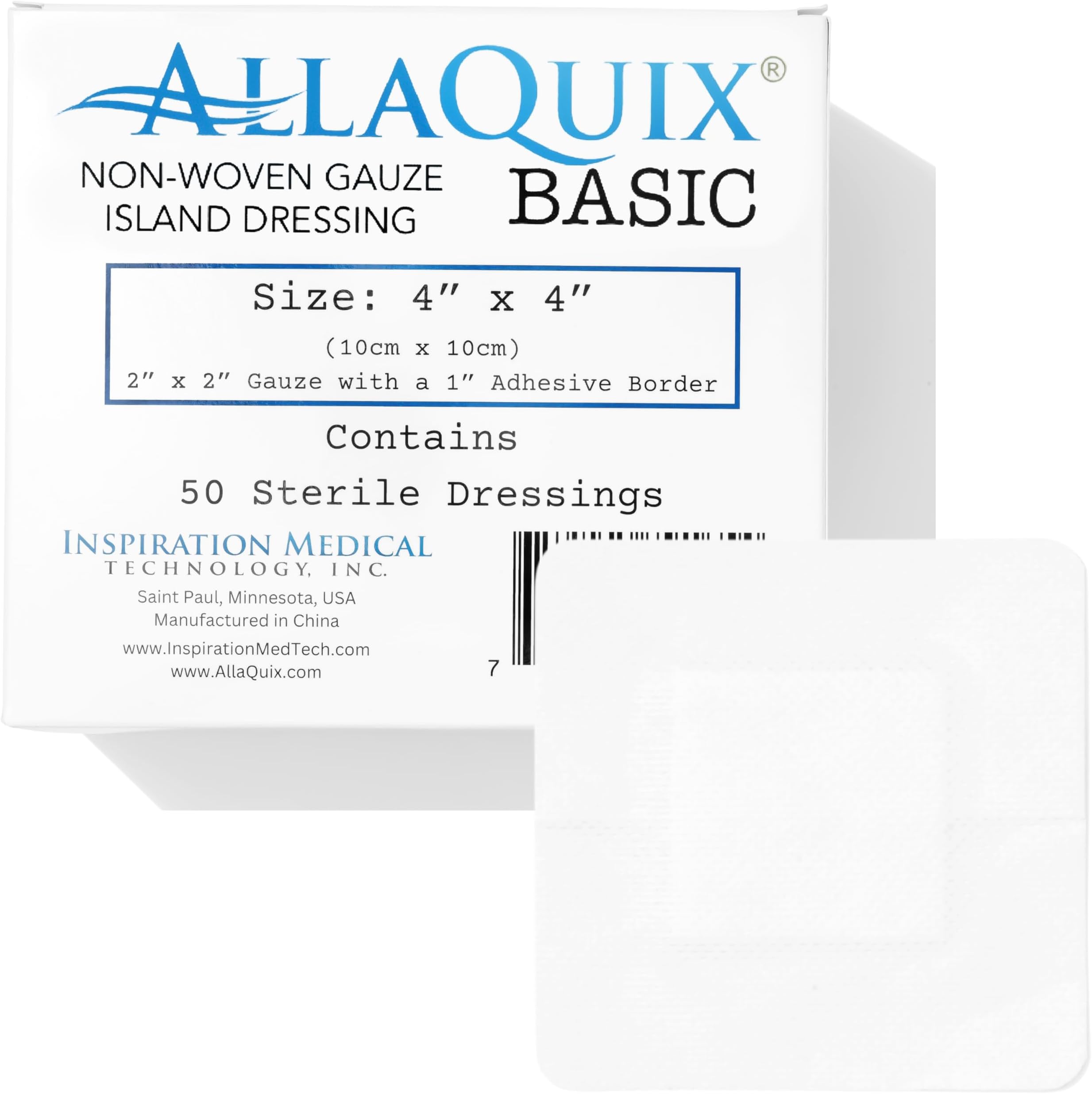 4"x4" Sterile Gauze Island Dressing with Adhesive Border – Post-Surgical Wound Care Pads, Non-Stick, Absorbent – for Home Use, Nurses, Clinics, IV Sites, First Aid – 50 Pack, Latex-Free