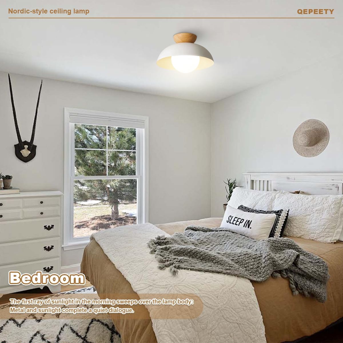 Mid Century Flush Mount Ceiling Light Fixture Vintage Close to Ceiling Light 11.81-inch Ceiling Lamp Wood Grain Texture Decoration Glass Chandelier for Porch Dining Room Bathroom