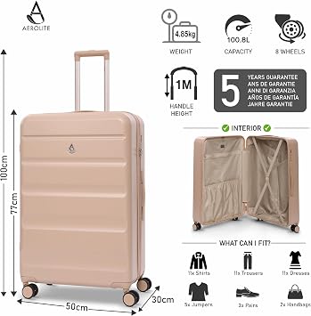 Aerolite ABS Hard Shell Suitcase Set, 3 Piece - Cabin, Medium & Large