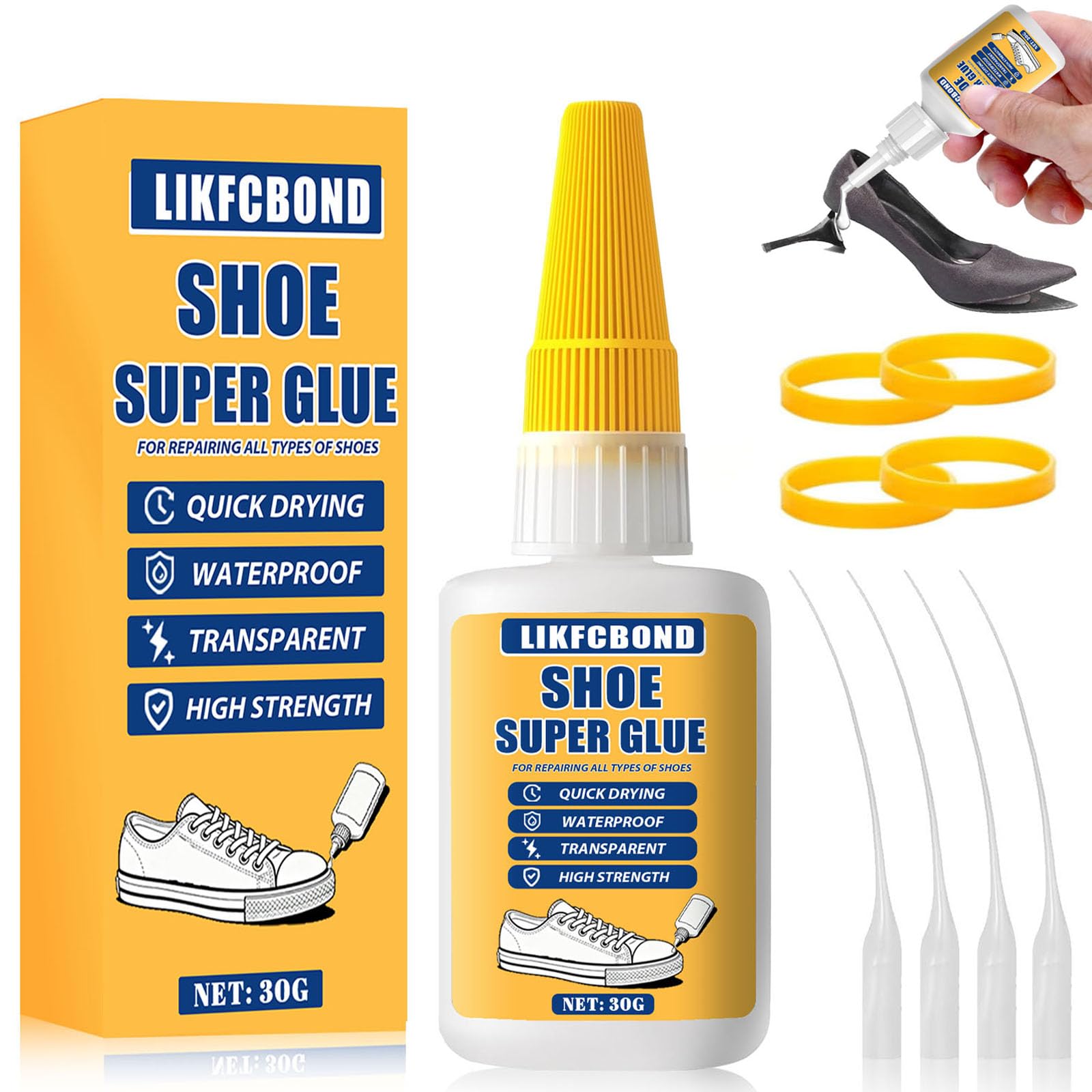 30g Colla per Scarpe Extra Forte, Colla Scarpes Impermeabile, Trasparente Schuhsohlen Kleber, Professionell Shoe Glue per Riparazione Scarpe in Pelle, da Ginnastica, Corsa, Stivali