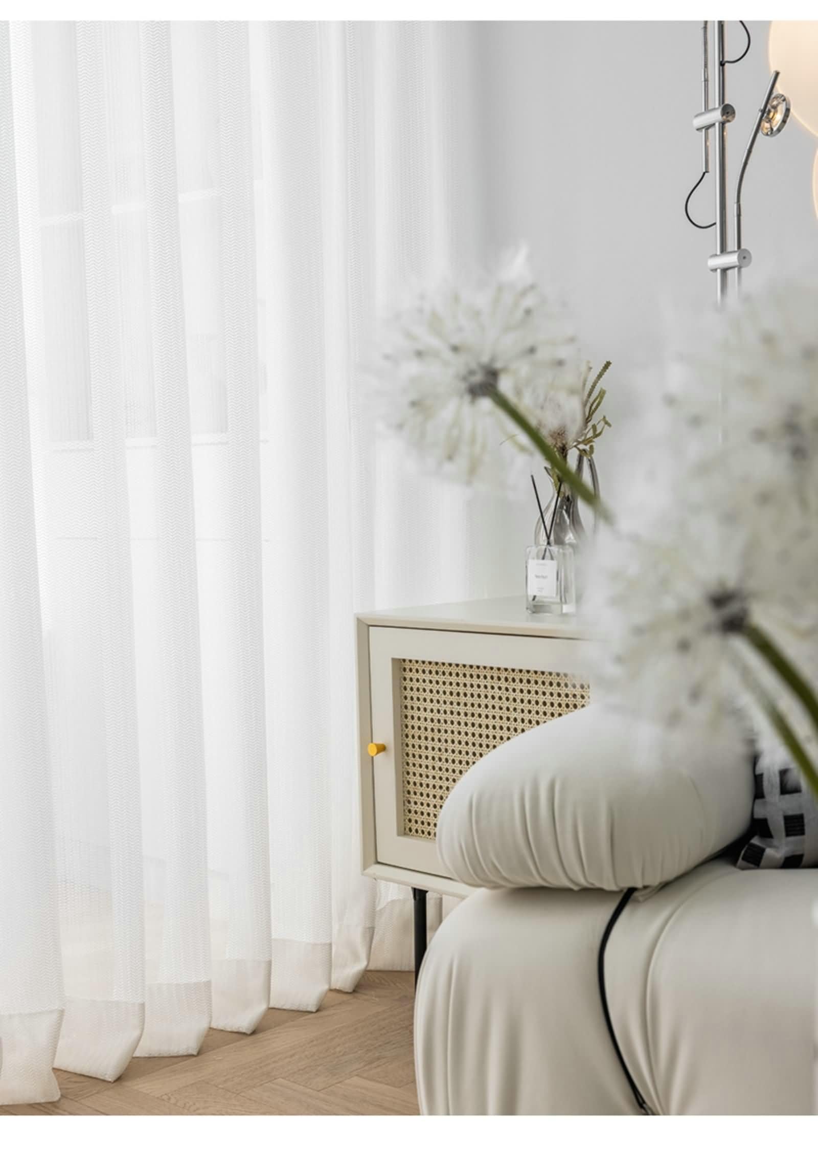 Weiß Vorhänge Polyester 214 Höhe mit Haken, Einfarbig Voile Vorhänge 2er Set für Wohnzimmer, H214 x B132 cm