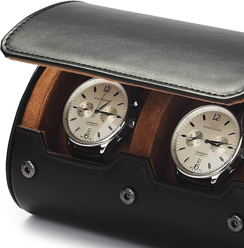 Miniatura 3 de 2Slots - Caja de viaje de cuero para reloj, hecha a mano, para hombres y mujeres, color negro