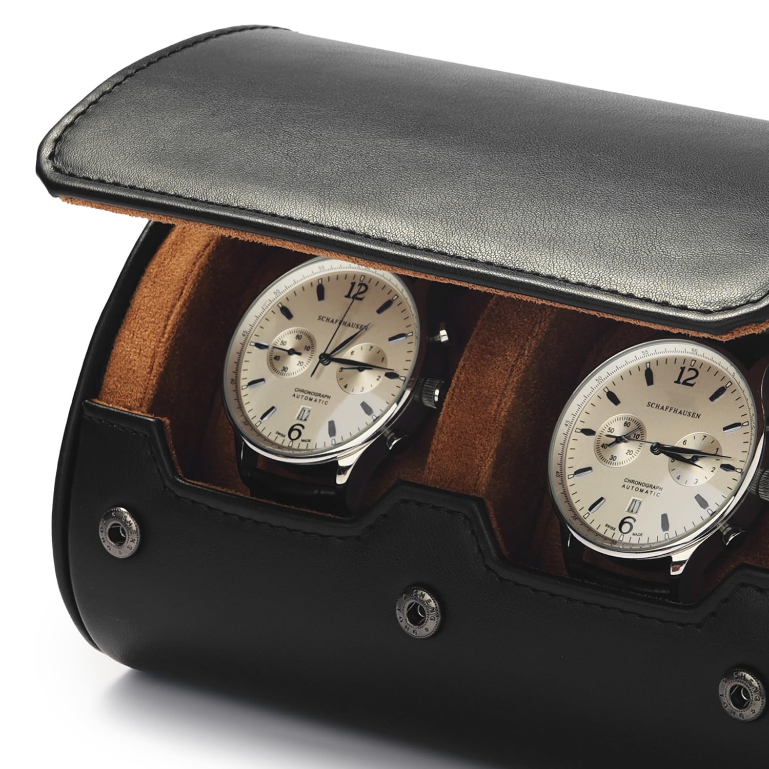 Scatola porta orologi in pelle PU per orologi da uomo a 2 scomparti custodia da viaggio per gioielli regalo per uomo e donna (nero)